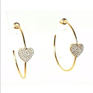 KATE SPADE  Rose Gold Pave Heart Hoop Earrings